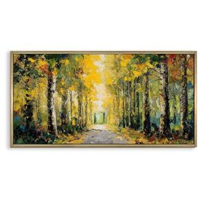 PAPER PLANE DESIGN Van Gogh-Inspired Bold Nature Art for Living Room – Path Through a Forest with Swirling Trees and Bold Brushstrokes, Golden Framed Canvas Prints, Size 2 Ft x 4 Ft