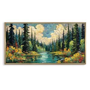 PAPER PLANE DESIGN Vibrant Van Gogh-Inspired Large Painting for Living Room – Forest Scene with Sparkling River, Thick Brushstrokes & Bold Colors, Gallery-Worthy Framed Canvas, Size 2 Ft x 4 Ft