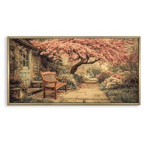 PAPER PLANE DESIGN Spring Garden HD Canvas Painting – Bench & Blossom Tree Wall Art for Living Room, Ready to Hang & Framed, Size – 4 Ft x 2 Ft.